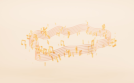 Golden Musical Notes Floating in the Air. 3d Render