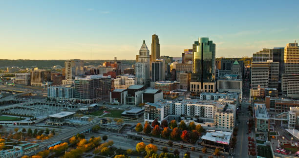 istock Aerial Shot of Downtown Cincinnati on Clear Evening in Fall 1812297445