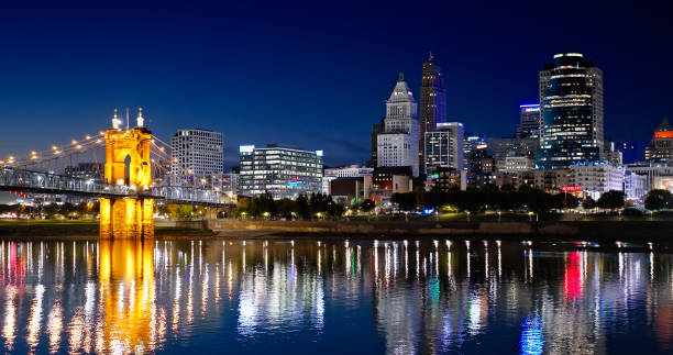 istock Cincinnati's Central Business District Illuminated and Reflecting off Ohio River at Twilight 1812297989