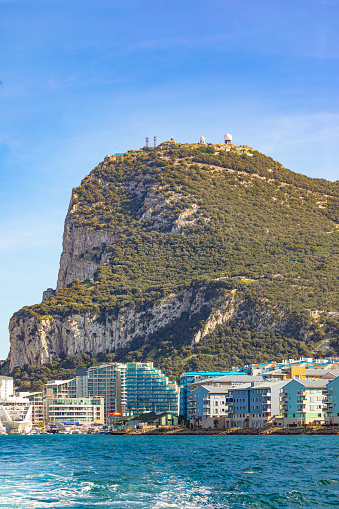 View of the north of the Rock of Gibraltar from Marina Bay.