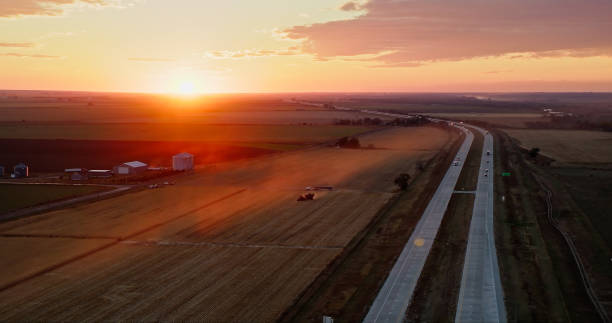 istock Aerial View of Interstate 80 in Brule, Nebraska at Sunset 1812305961