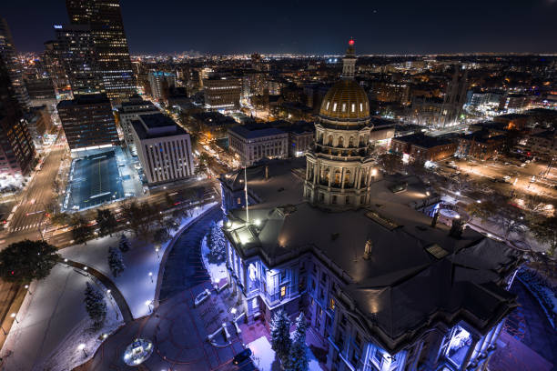 istock Drone View of Colorado State Capitol Building at Night 1812315717