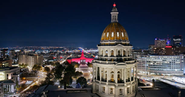 istock High Angle View of Colorado State Capitol on Snowy Night 1812316825
