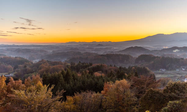 A high-angle view over Iino Machi and the Fukushima countryside from Sengamori \