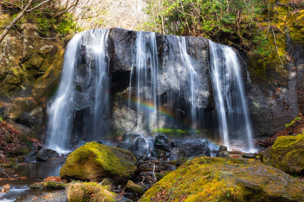 A rainbow in Fudo no Taki in the mountains of Fukushima Prefecture long exposure.