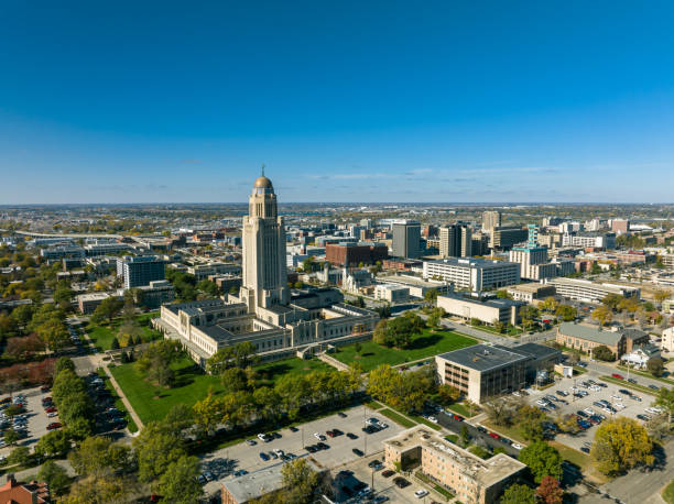 istock Nebraska State Capitol in Downtown Lincoln on Sunny Day - Drone Shot 1812321974