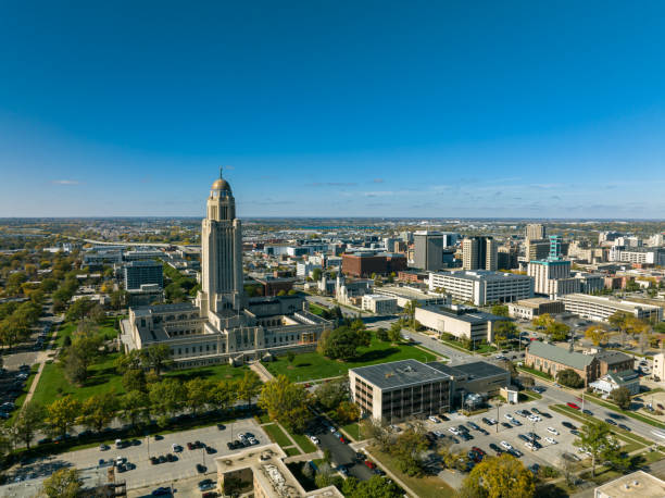istock Nebraska State Capitol in Downtown Lincoln on Sunny Day - Aerial 1812321981