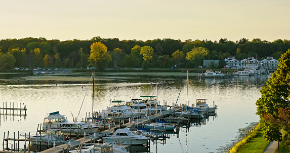 Aerial View of Marina in White Lake, Whitehall, Michigan