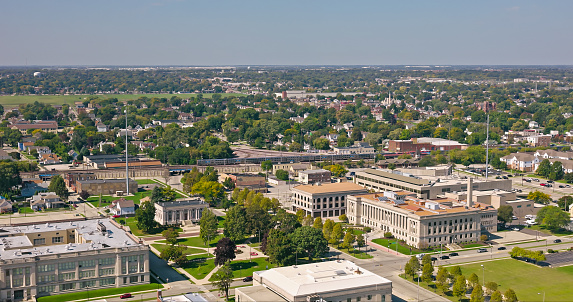 Aerial view of sports complex at Allen High School, Allen, Texas, USA. March 10, 2020.