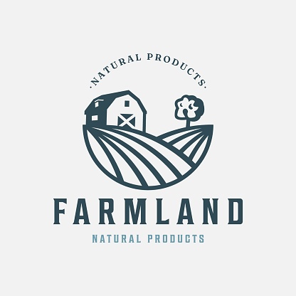 farmland vintage logo vector illustration template design. with windmill,house icon