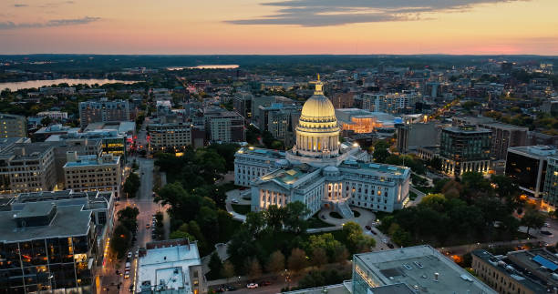 istock The Wisconsin State Capitol Building on a Fall Evening in Madison - Aerial 1812357053