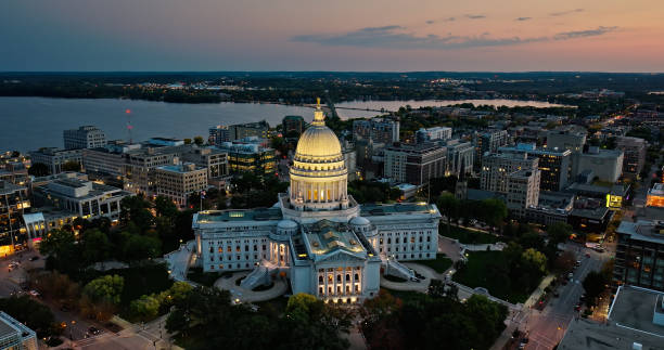 istock Wisconsin State Capitol on a Fall Evening in Madison - Drone View 1812357062