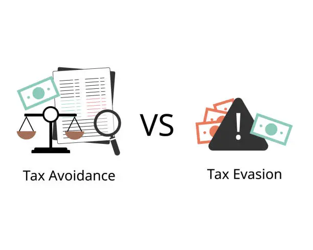 Vector illustration of Tax evasion and tax avoidance comparison for legality of avoiding tax