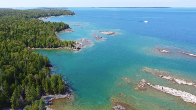 Lush Green Islands In Lake Huron. Georgian Bay In Ontario, Canada. aerial shot