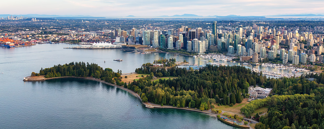 Coal Harbour, Port and Modern Downtown City. Aerial View. Vancouver, BC, Canada.