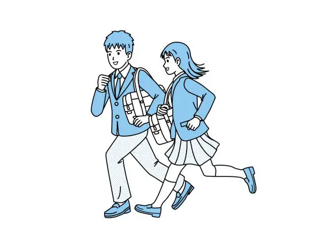 Vector illustration of Students running for the new semester