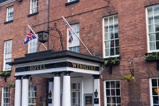 Entrance to Wynnstay Hotel in Oswestry Shropshire