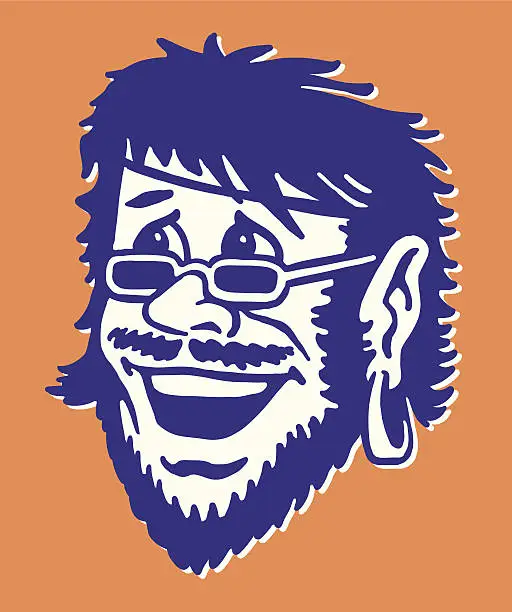 Vector illustration of Hipster with an Earring and Glasses