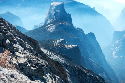 Surreal Yosemite National Park Valley Landscape Filled with Controlled Fire Smoke Haze