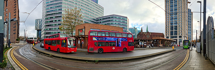 Low Angle Panoramic View of Central West Croydon London City of England United Kingdom. The Footage Was Captured on Mostly Cloudy Day of November 20th, 2023