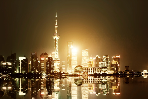 beautiful night view of shanghai skyline