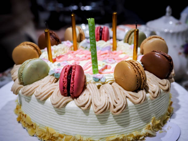 Close-up of a birthday cake in a home environment