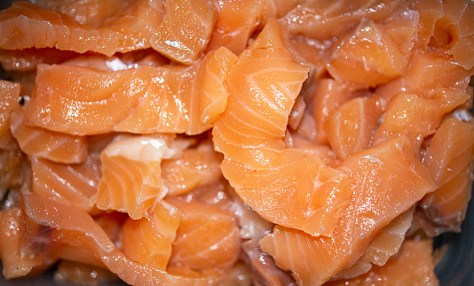 Top view of salmon slices