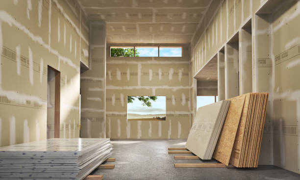 istock Unfinished frame house on a sky background. 3d illustration 1812724649