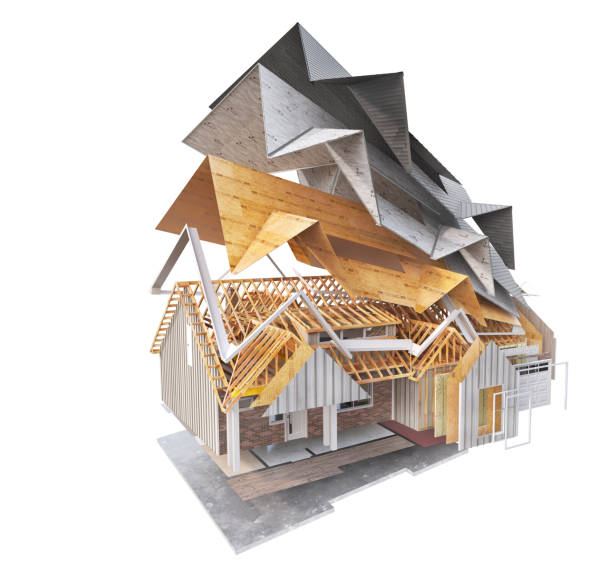istock Unfinished frame house on a white background. 3d illustration 1812724660