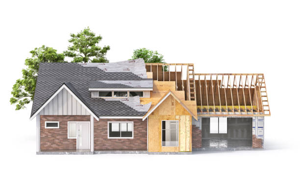 istock Unfinished frame house on a white background. 3d illustration 1812725689