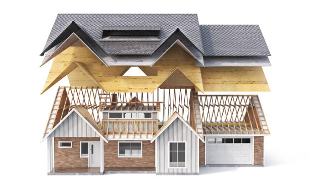 istock Unfinished frame house on a white background. 3d illustration 1812725691