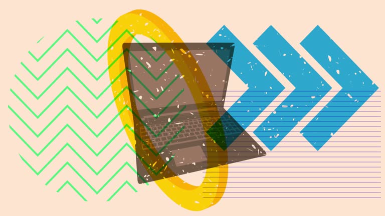 Risograph Laptop with geometric shapes animation.