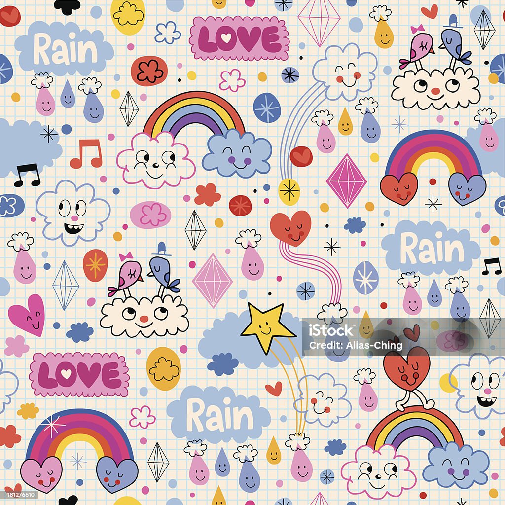 Nubes de lluvia rainbows aves amor corazón patrón - arte vectorial de Lluvia libre de derechos
