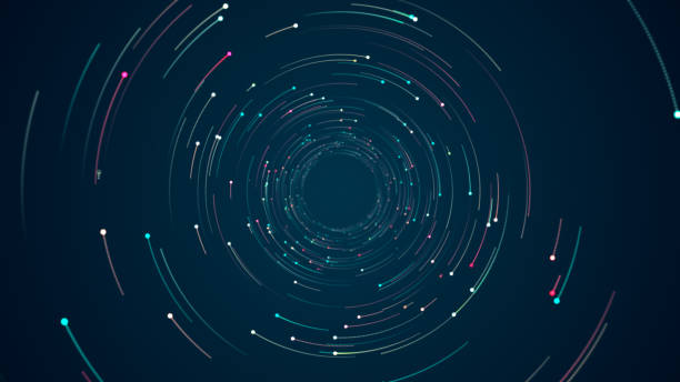 istock Colorful digital dot technology floating rotation in circle like in space with abstract background 1812766720