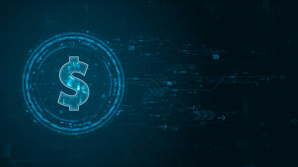 istock Blue digital money logo with rotation HUD UI circle technology interface and futuristic elements abstract background crypto currency finance and digital money concepts 1812767242