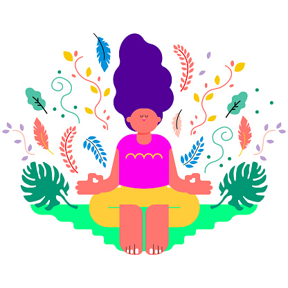 This is an illustration of a woman doing yoga to unify her mind and relax.