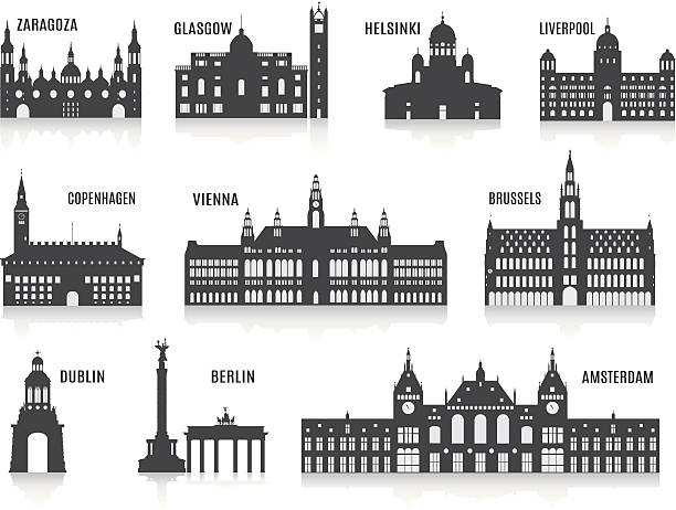 silhouettes of cities - liverpool stock illustrations