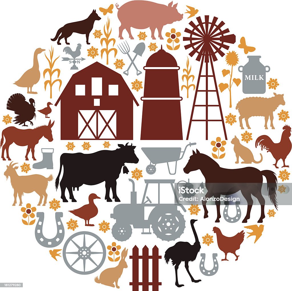 Farm Icons Composition High Resolution JPG,CS5 AI and Illustrator EPS 8 included. Each element is named,grouped and layered separately. Very easy to edit.  Cartoon stock vector