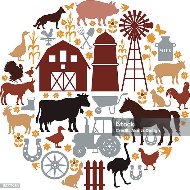Farm Icons Composition Stock Illustration - Download Image Now - Cartoon, Windmill, Barn