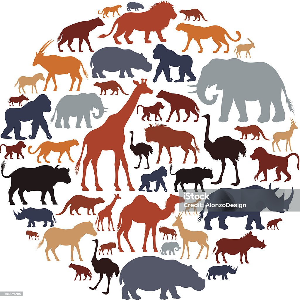 African Animals Icon Composition High Resolution JPG,CS5 AI and Illustrator EPS 8 included. Each element is named,grouped and layered separately. In Silhouette stock vector