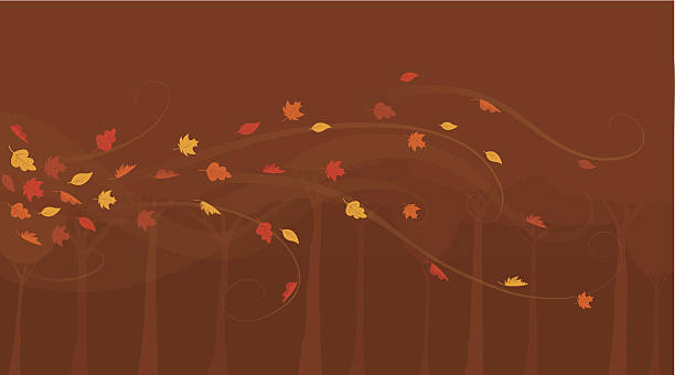 Autumn leaves swirling in a forest vector art illustration