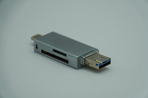 A flash drive on white with soft shadow