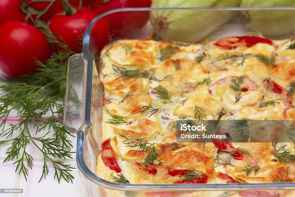 Delicious vegetables gratin Delicious vegetables gratin in glass bowl Fennel Stock Photo