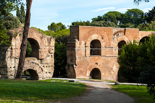 Ruins of an ancient aqueduct in the Palatine Hill, Rome