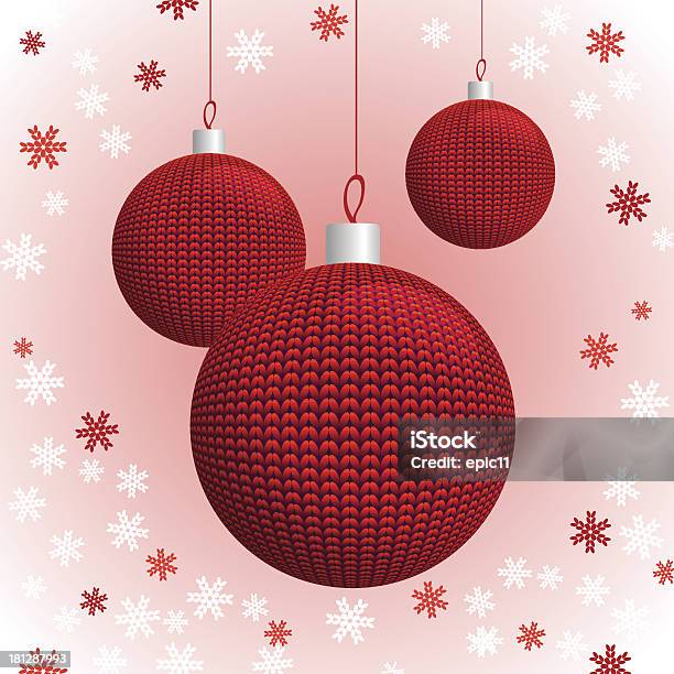 3 つのクリスマスボールは赤のニット - ウールのベクターアート素材や画像を多数ご用意 - ウール, 球形, 舞踏会