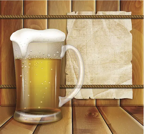 Vector illustration of glass of beer and a wooden background