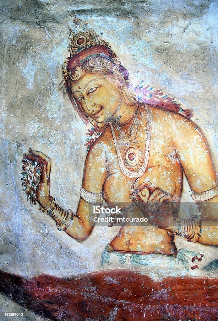 Afrescos antigos em mount Sigiriya, Sri Lanka - Foto de stock de Face Humana royalty-free