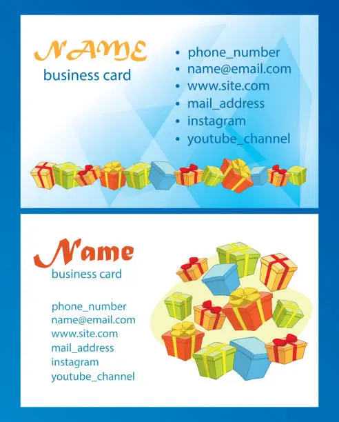 Vector illustration of business cards with gift boxes - vector templates for holiday events