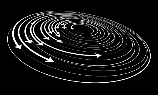 White dynamic speed lines in circle with arrows in perspective. Speed or space concept.