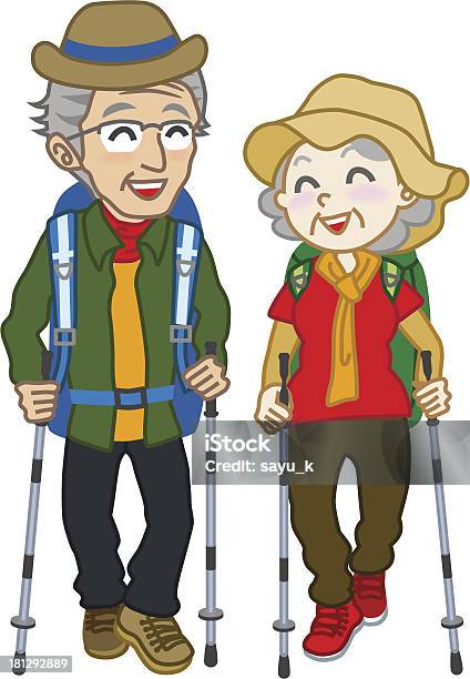 Ilustración de Senior Par Usando Vestidos Para Escalar Aislado y más Vectores Libres de Derechos de Excursionismo - Excursionismo, Tercera edad, Actividad al aire libre